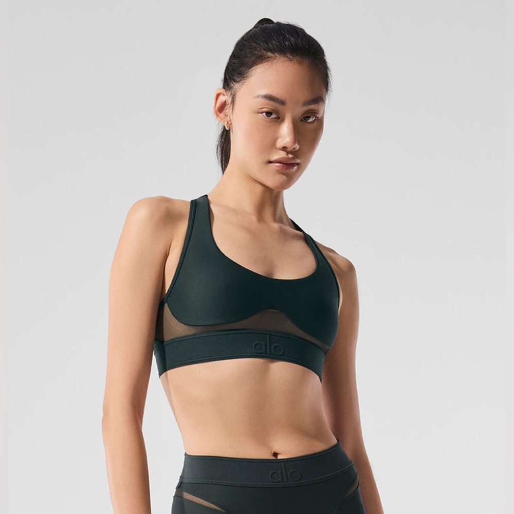 ALO Yoga Forest Green & Black Mesh Sports Bra